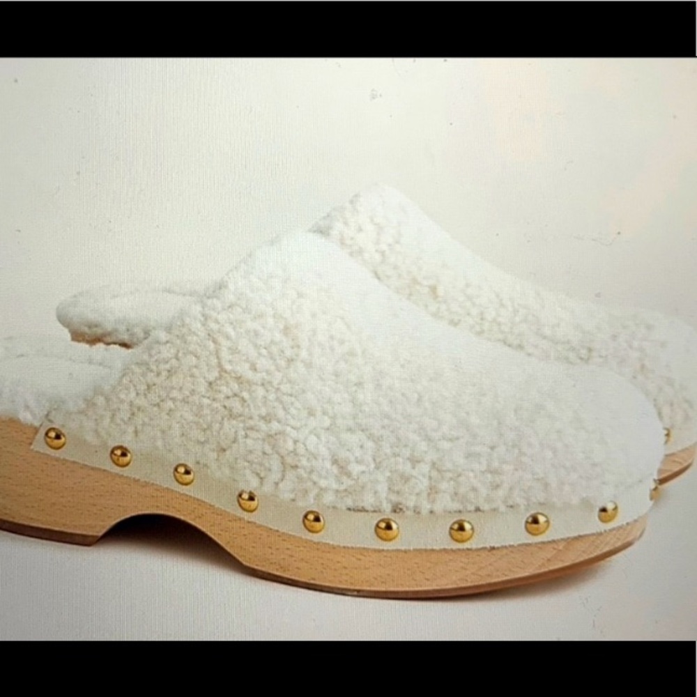 J. Crew clogs Curly Faux Shearing Wood shoes 8 Ivory Used Mules ($178) Sz 9